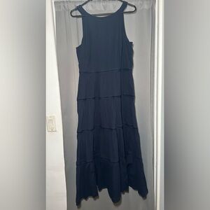 Talbots Navy Modest Minimalist Classy Halter Tiered Layered Cotton Dress Size 10